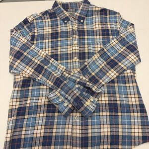 Eddie Bauer Blue and Tan Plaid Shirt